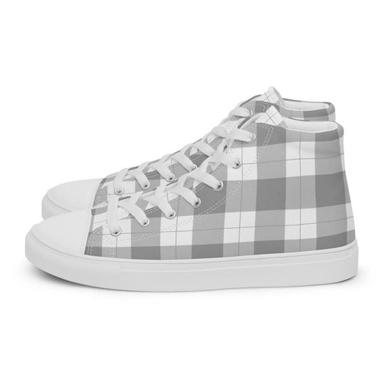 Gray Check Gingham Men’s High Top Canvas Shoes - MessyBunFun - Your Destination for Stylish Unisex Clothing, Tops and bottoms - MessyBunFun.com