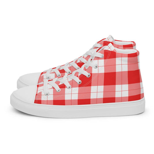 Red Check Gingham Men’s High Top Canvas Shoes - MessyBunFun - Your Destination for Stylish Unisex Clothing, Tops and bottoms - MessyBunFun.com