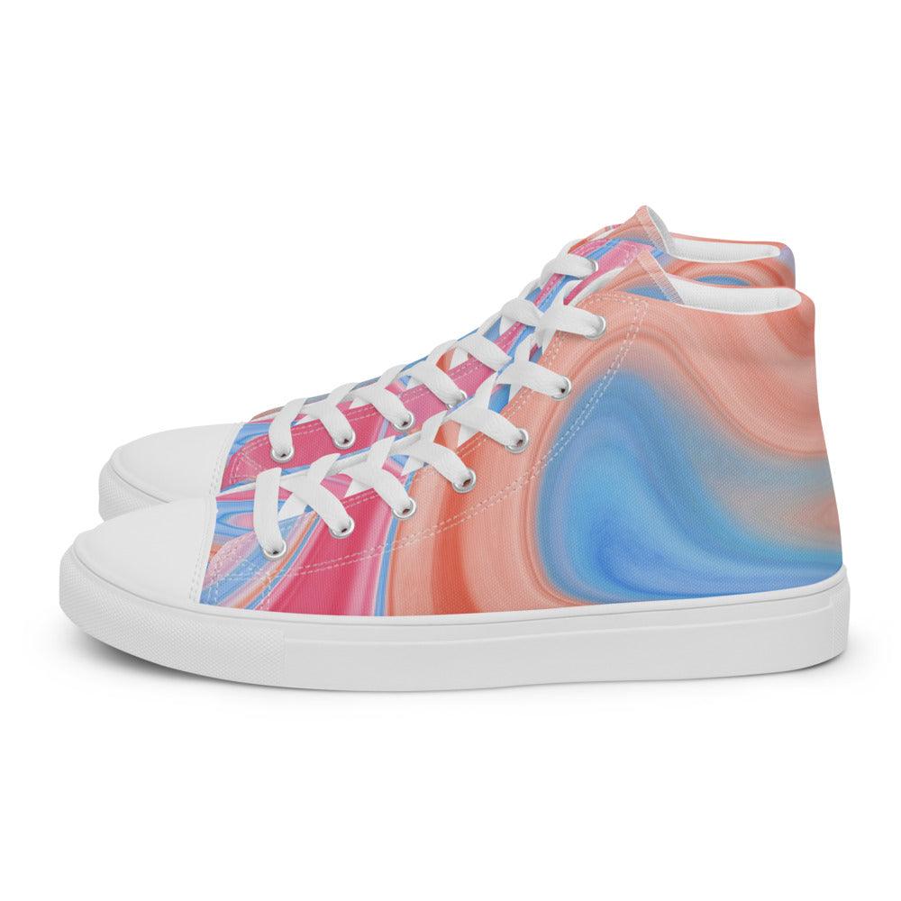 Tie-Dye Blue Orange Men’s High Top Canvas Shoes - MessyBunFun - Your Destination for Stylish Unisex Clothing, Tops and bottoms - MessyBunFun.com