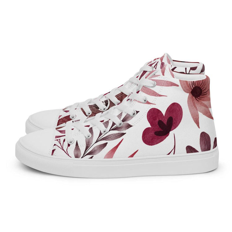 Maroon Flowers Men’s High Top Canvas Shoes - MessyBunFun - Your Destination for Stylish Unisex Clothing, Tops and bottoms - MessyBunFun.com