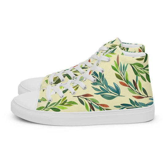 Yellow and Green Vines Men’s High Top Canvas Shoes