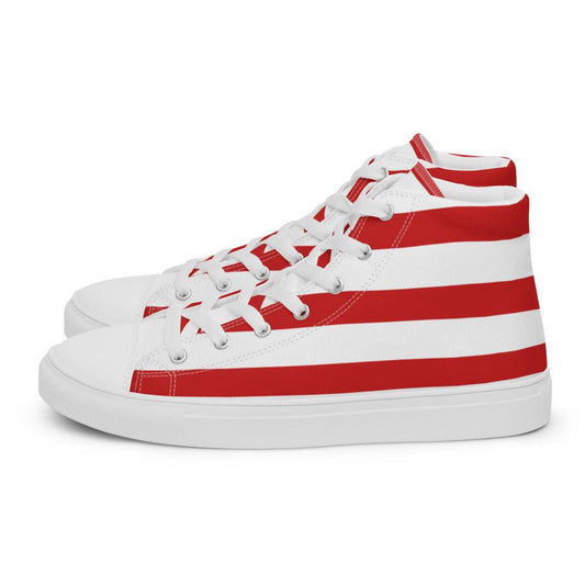 Red and White Stripes Men’s High Top Canvas Shoes - MessyBunFun - Your Destination for Stylish Unisex Clothing, Tops and bottoms - MessyBunFun.com