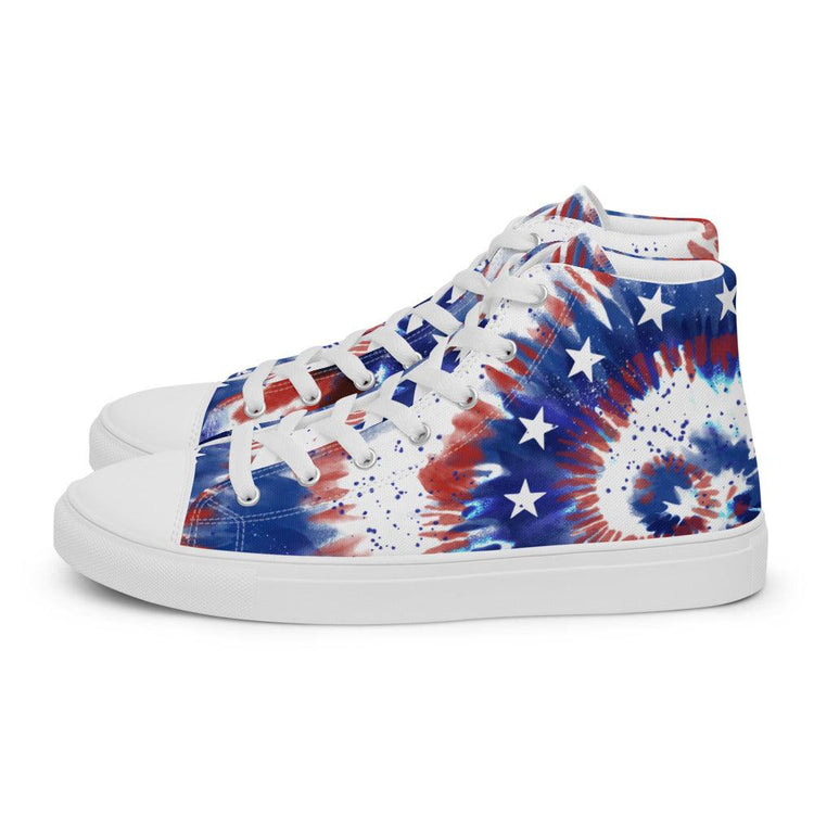 USA Tie-Dye Men’s High Top Canvas Shoes - MessyBunFun - Your Destination for Stylish Unisex Clothing, Tops and bottoms - MessyBunFun.com