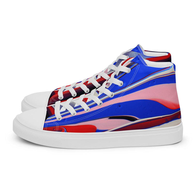 Red White and Blue Marble Men’s High Top Canvas Shoes - MessyBunFun - Your Destination for Stylish Unisex Clothing, Tops and bottoms - MessyBunFun.com