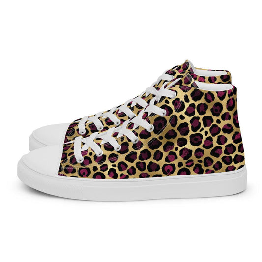 Maroon and Gold Leopard Men’s High Top Canvas Shoes