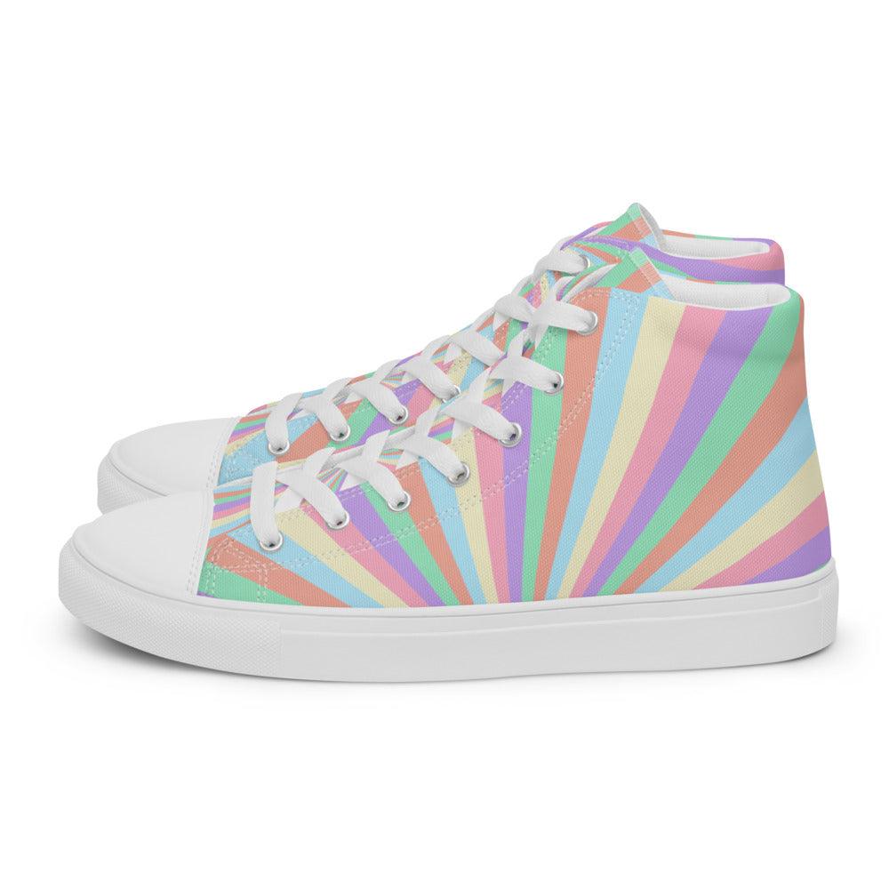 Rainbow Sunrise Men’s High Top Canvas Shoes - MessyBunFun - Your Destination for Stylish Unisex Clothing, Tops and bottoms - MessyBunFun.com