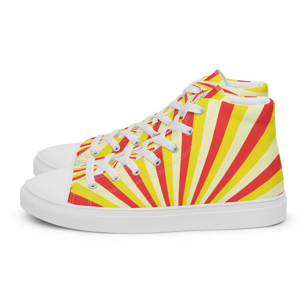 Red and Yellow Sunrise Men’s High Top Canvas Shoes - MessyBunFun - Your Destination for Stylish Unisex Clothing, Tops and bottoms - MessyBunFun.com