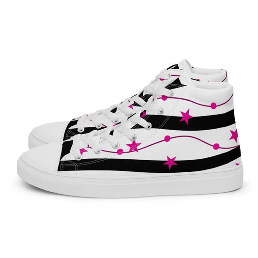 Pink Stars and Black Stripes Men’s High Top Canvas Shoes - MessyBunFun - Your Destination for Stylish Unisex Clothing, Tops and bottoms - MessyBunFun.com