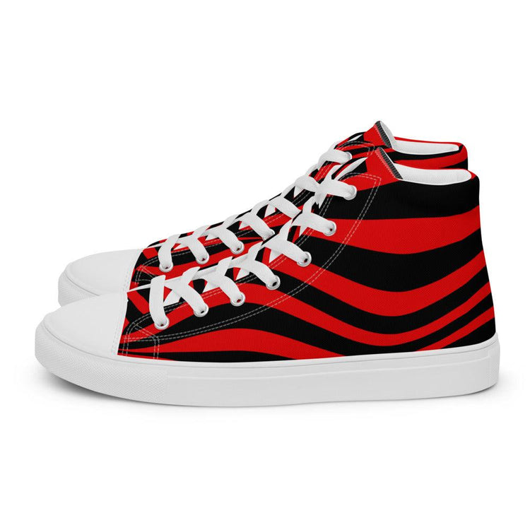 Red and Black Stripes Men’s High Top Canvas Shoes - MessyBunFun - Your Destination for Stylish Unisex Clothing, Tops and bottoms - MessyBunFun.com