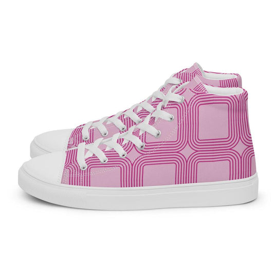 Pink Squared Men’s High Top Canvas Shoes - MessyBunFun - Your Destination for Stylish Unisex Clothing, Tops and bottoms - MessyBunFun.com