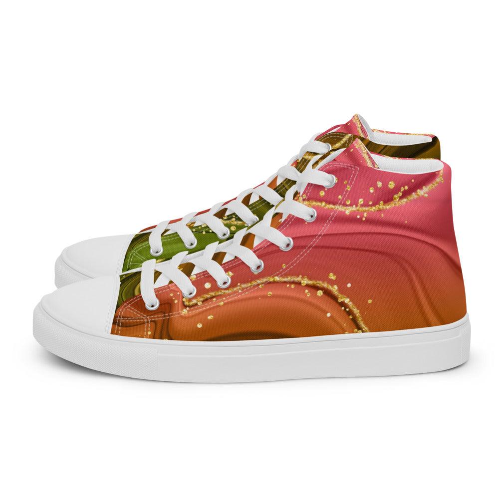 Gold Green Orange Men’s High Top Canvas Shoes - MessyBunFun - Your Destination for Stylish Unisex Clothing, Tops and bottoms - MessyBunFun.com