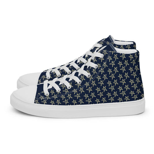 Gold Stars on Blue Men’s High Top Canvas Shoes - MessyBunFun - Your Destination for Stylish Unisex Clothing, Tops and bottoms - MessyBunFun.com