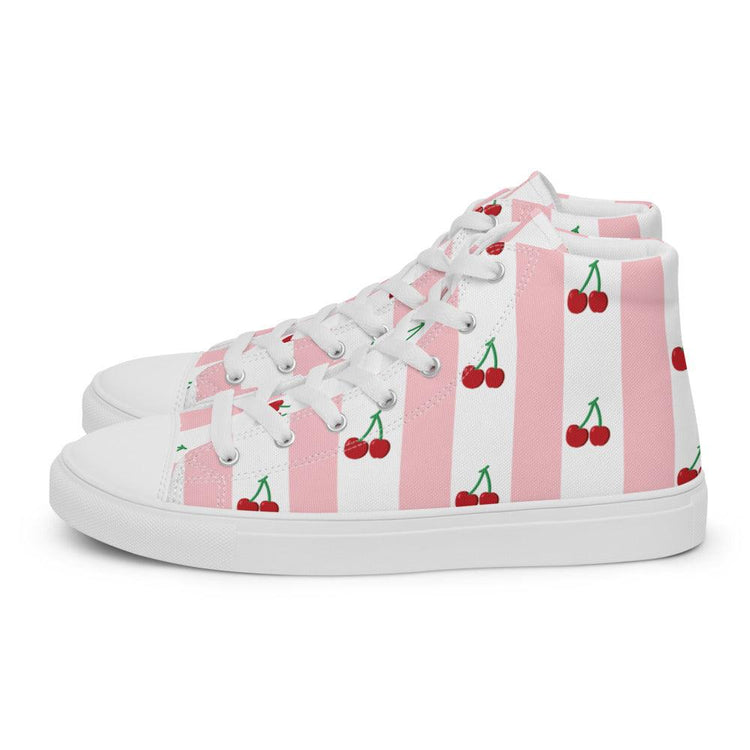 Cherry Pink Men’s High Top Canvas Shoes - MessyBunFun - Your Destination for Stylish Unisex Clothing, Tops and bottoms - MessyBunFun.com