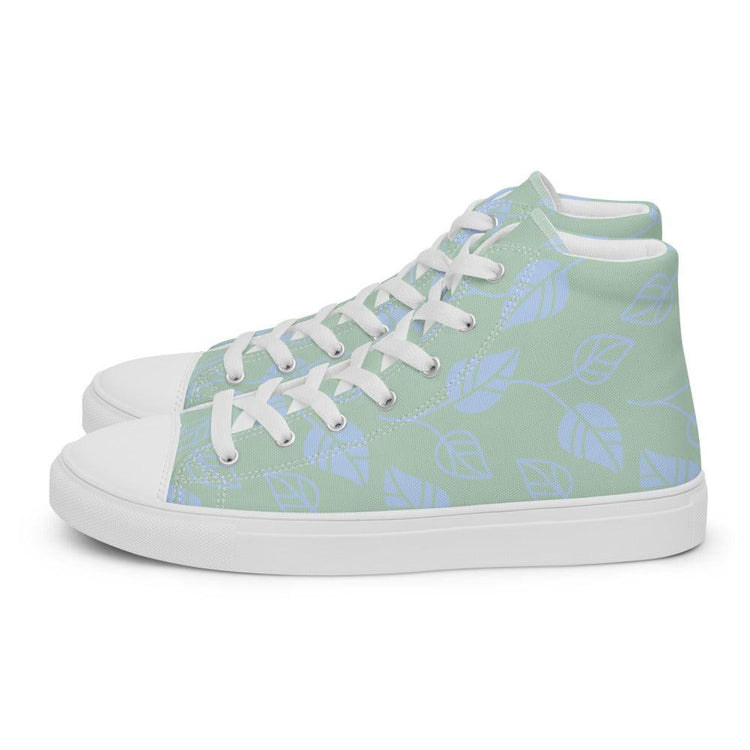 Monstera Blue Men’s High Top Canvas Shoes - MessyBunFun - Your Destination for Stylish Unisex Clothing, Tops and bottoms - MessyBunFun.com