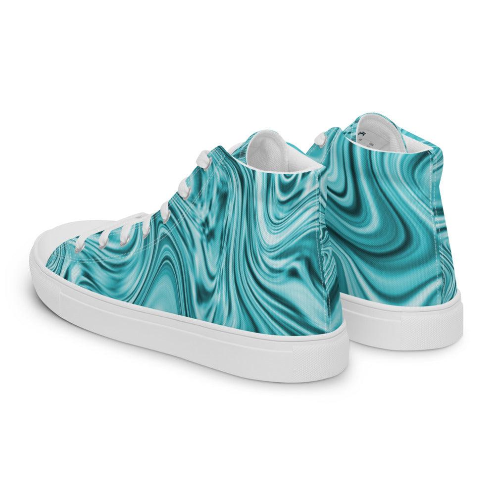 Teal Marble Men’s High Top Canvas Shoes