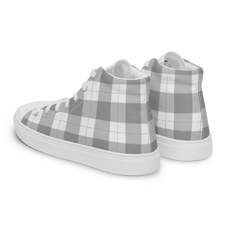 Gray Check Gingham Men’s High Top Canvas Shoes - MessyBunFun - Your Destination for Stylish Unisex Clothing, Tops and bottoms - MessyBunFun.com