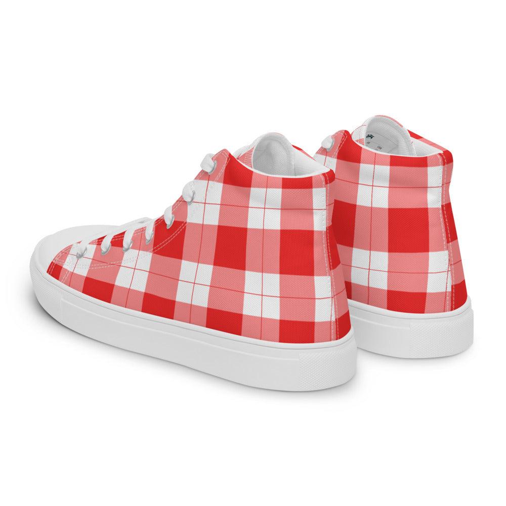 Red Check Gingham Men’s High Top Canvas Shoes - MessyBunFun - Your Destination for Stylish Unisex Clothing, Tops and bottoms - MessyBunFun.com