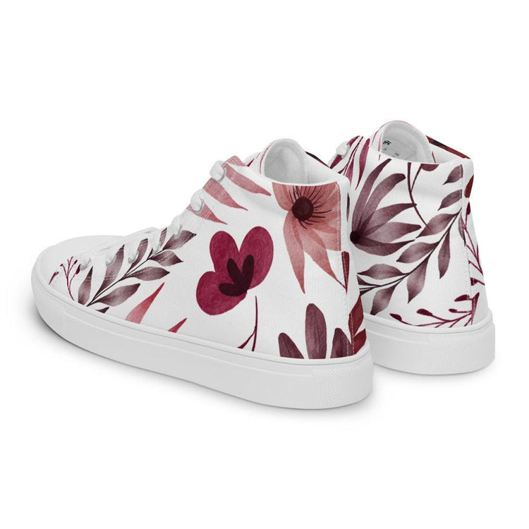 Maroon Flowers Men’s High Top Canvas Shoes - MessyBunFun - Your Destination for Stylish Unisex Clothing, Tops and bottoms - MessyBunFun.com