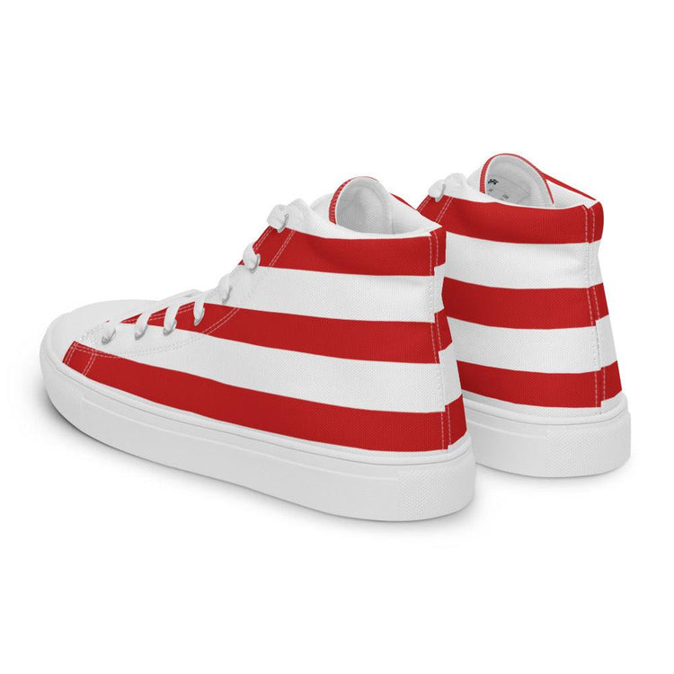 Red and White Stripes Men’s High Top Canvas Shoes - MessyBunFun - Your Destination for Stylish Unisex Clothing, Tops and bottoms - MessyBunFun.com