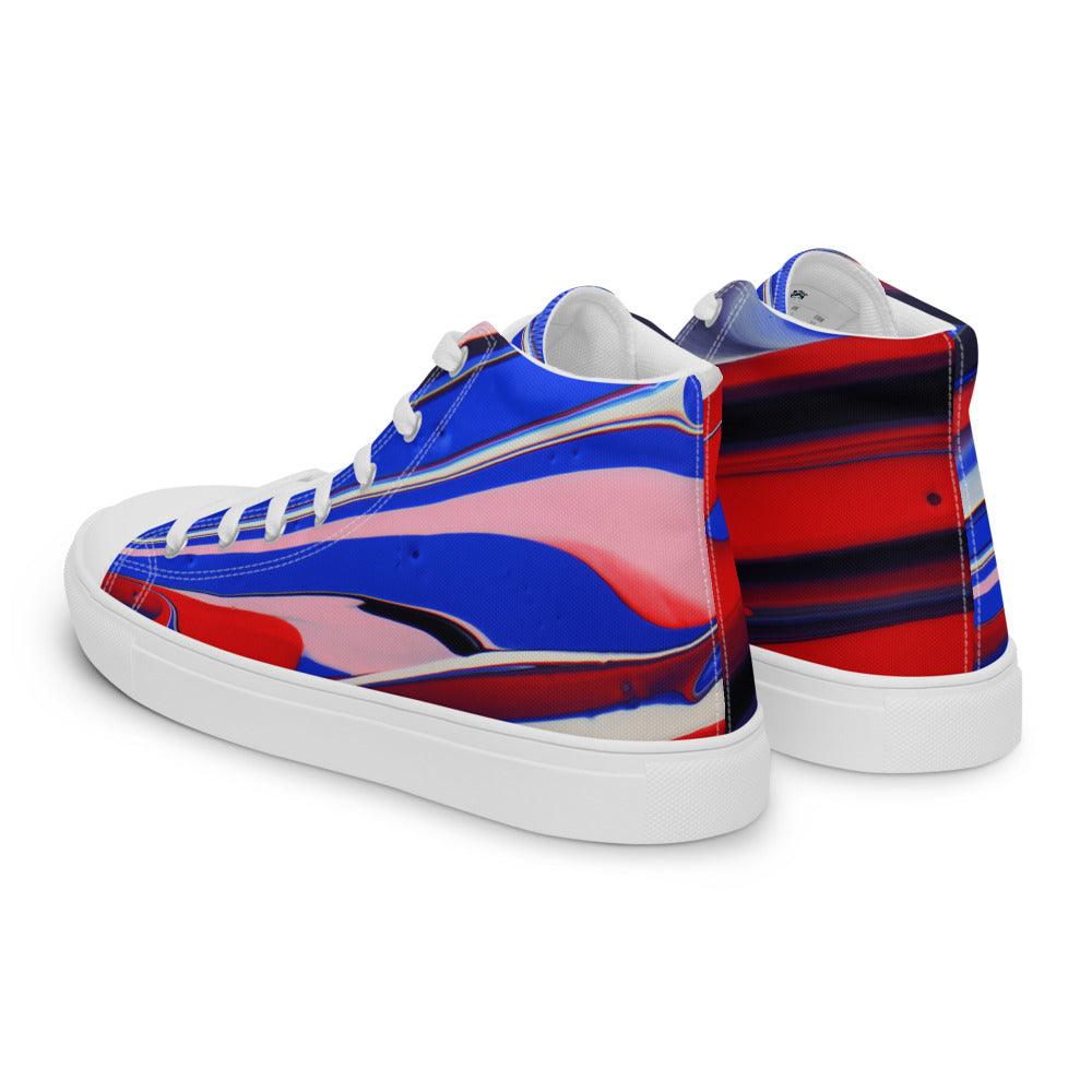 Red White and Blue Marble Men’s High Top Canvas Shoes - MessyBunFun - Your Destination for Stylish Unisex Clothing, Tops and bottoms - MessyBunFun.com