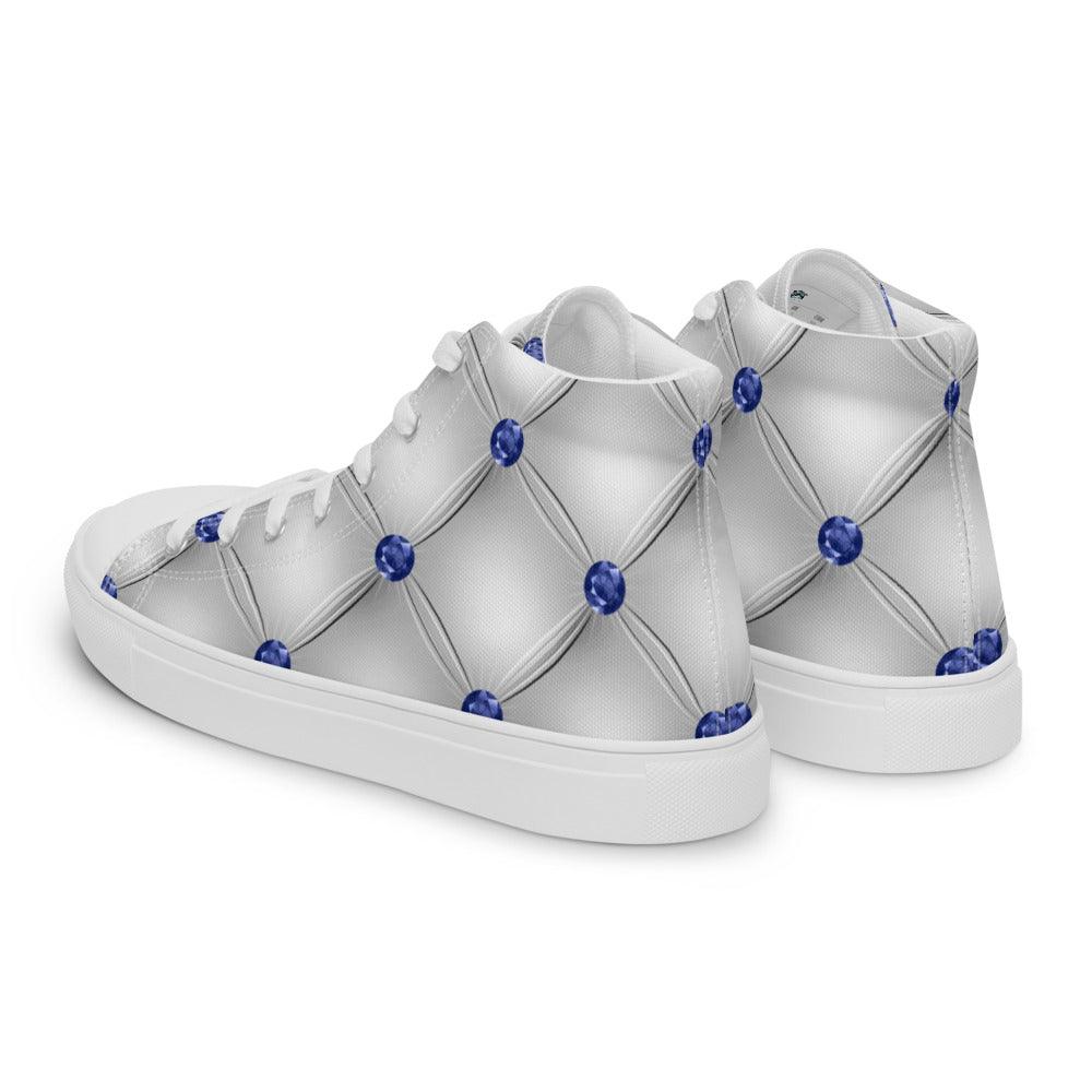 White Diamond Tuck Men’s High Top Canvas Shoes - MessyBunFun - Your Destination for Stylish Unisex Clothing, Tops and bottoms - MessyBunFun.com