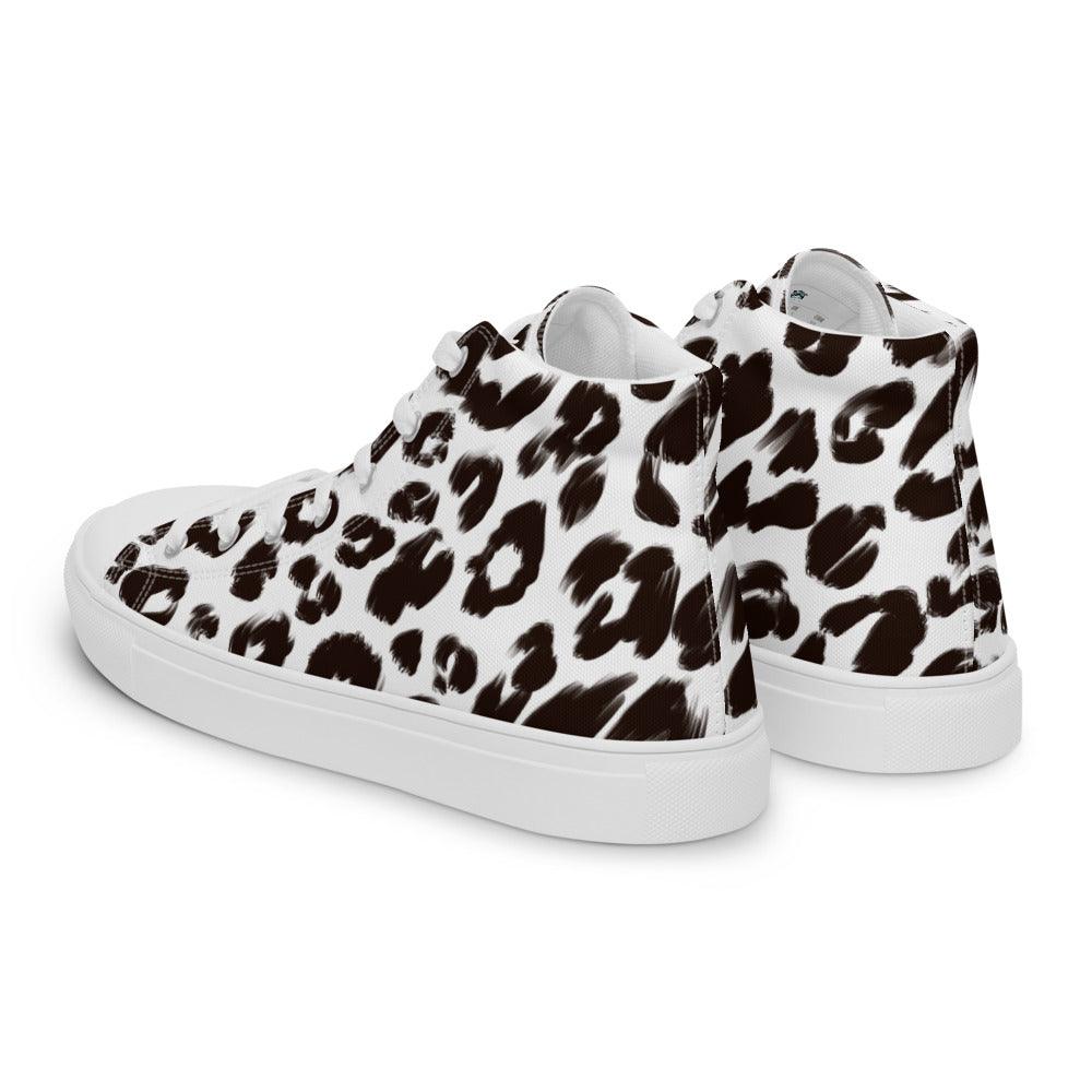 Black and White Leopard Men’s High Top Canvas Shoes