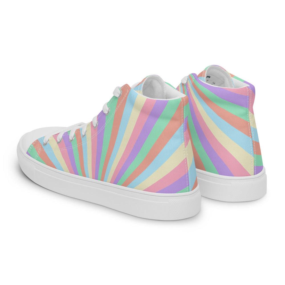 Rainbow Sunrise Men’s High Top Canvas Shoes - MessyBunFun - Your Destination for Stylish Unisex Clothing, Tops and bottoms - MessyBunFun.com