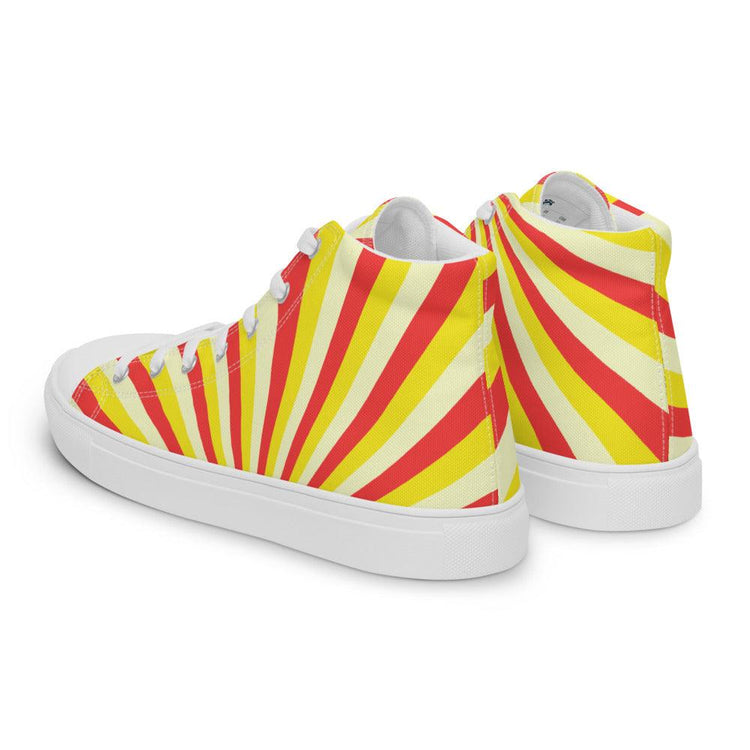 Red and Yellow Sunrise Men’s High Top Canvas Shoes - MessyBunFun - Your Destination for Stylish Unisex Clothing, Tops and bottoms - MessyBunFun.com