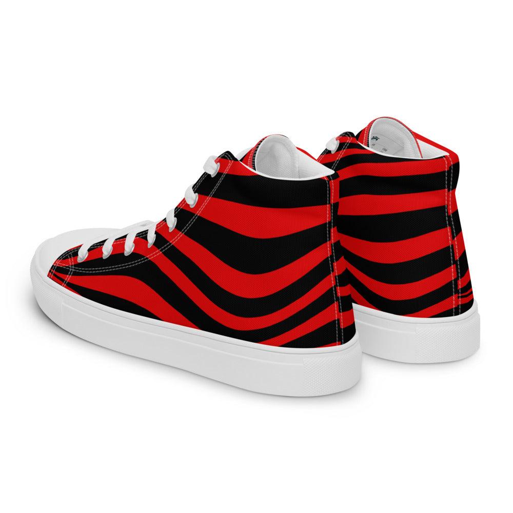 Red and Black Stripes Men’s High Top Canvas Shoes - MessyBunFun - Your Destination for Stylish Unisex Clothing, Tops and bottoms - MessyBunFun.com