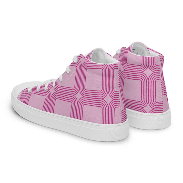 Pink Squared Men’s High Top Canvas Shoes - MessyBunFun - Your Destination for Stylish Unisex Clothing, Tops and bottoms - MessyBunFun.com