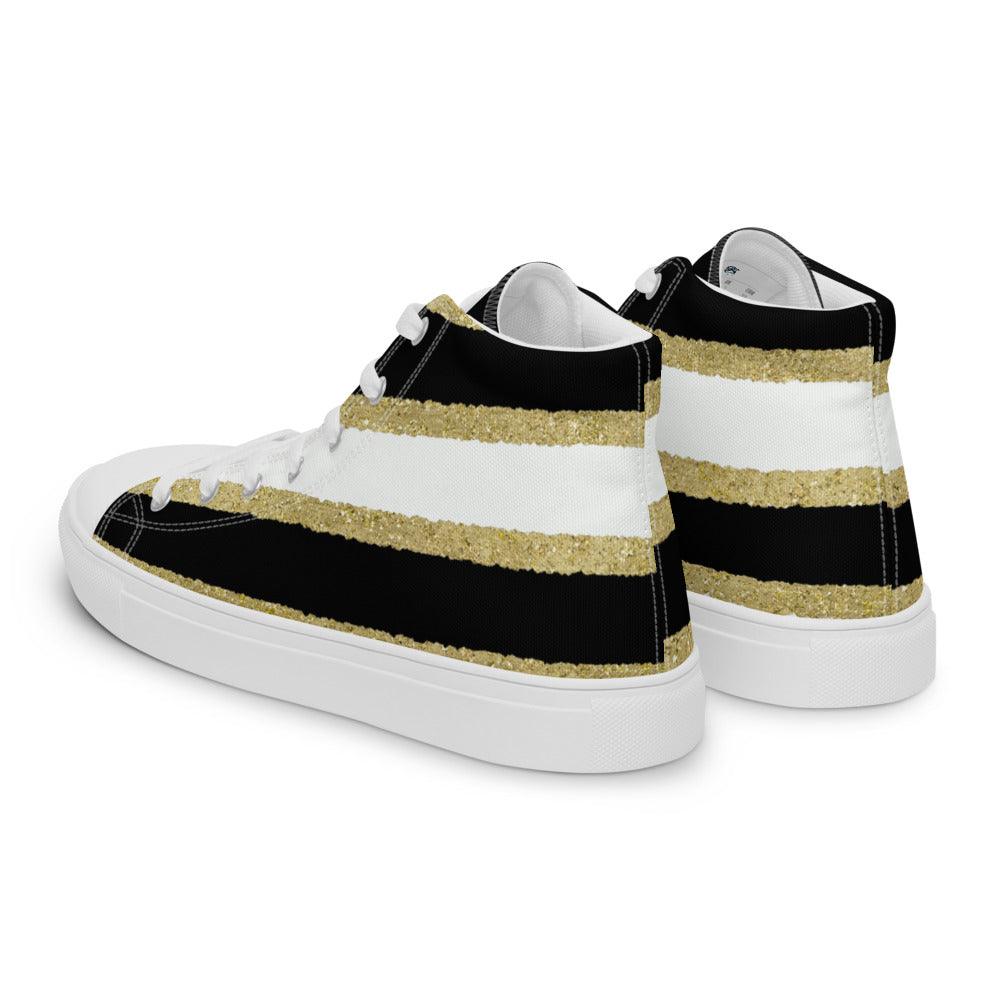 Black White Gold Men’s High Top Canvas Shoes - MessyBunFun - Your Destination for Stylish Unisex Clothing, Tops and bottoms - MessyBunFun.com