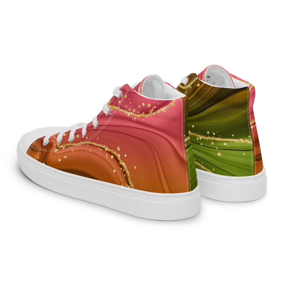 Gold Green Orange Men’s High Top Canvas Shoes - MessyBunFun - Your Destination for Stylish Unisex Clothing, Tops and bottoms - MessyBunFun.com