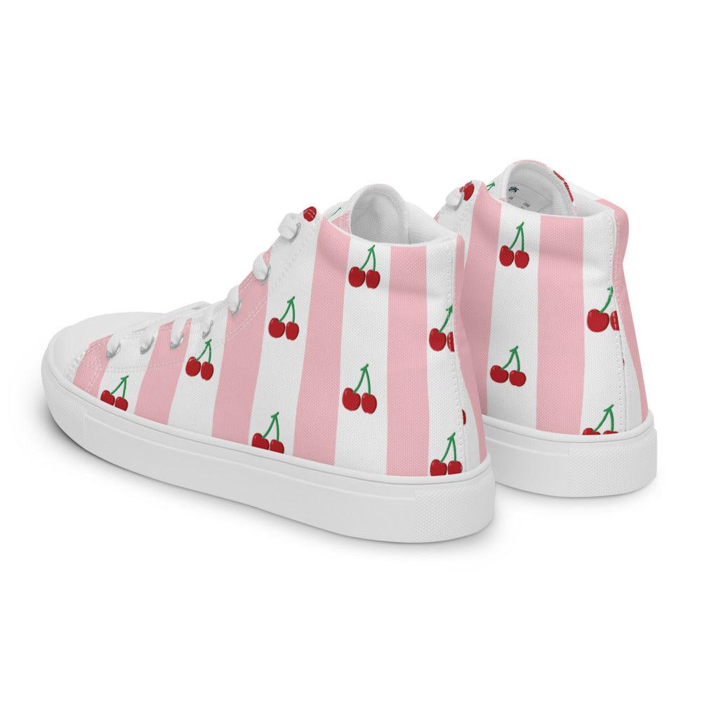 Cherry Pink Men’s High Top Canvas Shoes - MessyBunFun - Your Destination for Stylish Unisex Clothing, Tops and bottoms - MessyBunFun.com