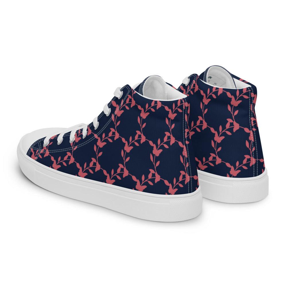 Red Vines on Black Men’s High Top Canvas Shoes - MessyBunFun - Your Destination for Stylish Unisex Clothing, Tops and bottoms - MessyBunFun.com