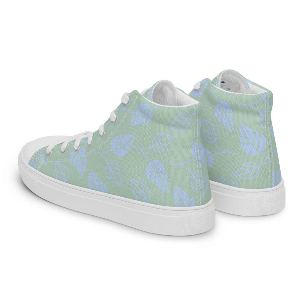 Monstera Blue Men’s High Top Canvas Shoes - MessyBunFun - Your Destination for Stylish Unisex Clothing, Tops and bottoms - MessyBunFun.com