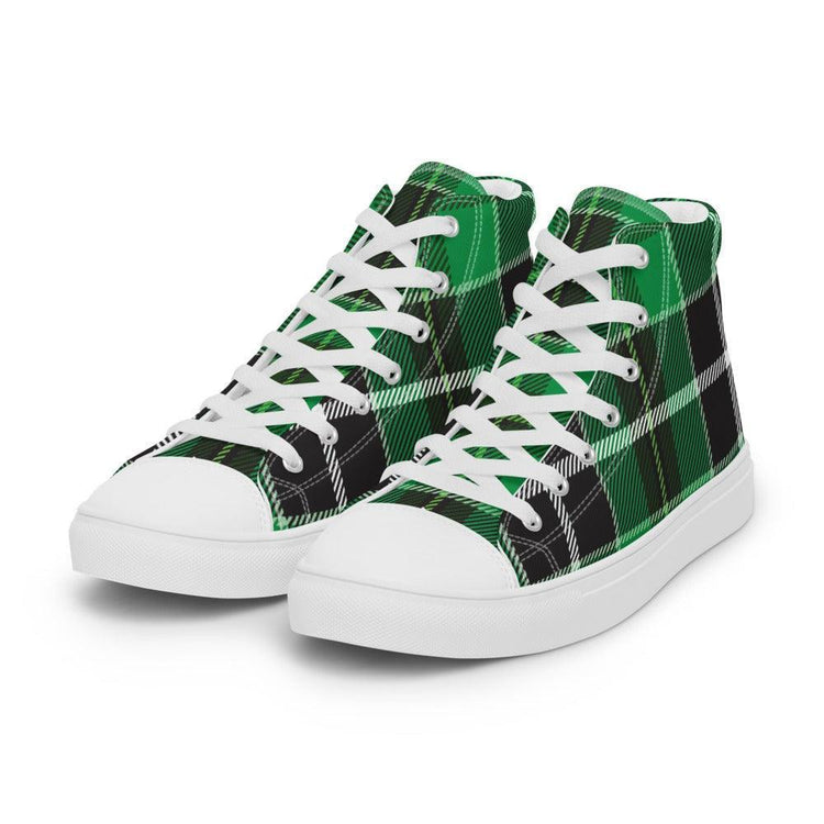 Green Buffalo Plaid Men’s High Top Canvas Shoes - MessyBunFun - Your Destination for Stylish Unisex Clothing, Tops and bottoms - MessyBunFun.com