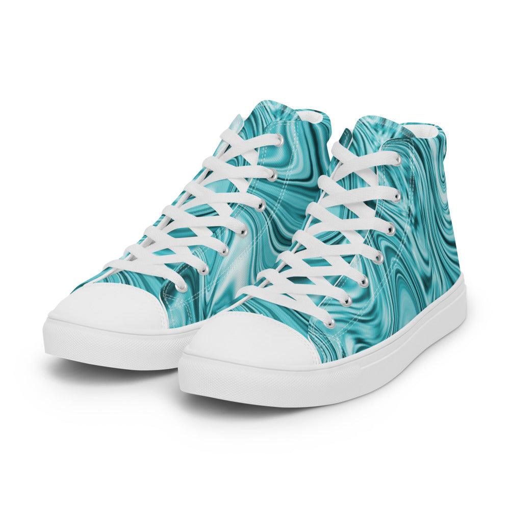 Teal Marble Men’s High Top Canvas Shoes