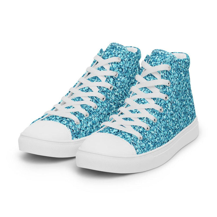 Chunky Teal Glitter Men’s High Top Canvas Shoes - MessyBunFun - Your Destination for Stylish Unisex Clothing, Tops and bottoms - MessyBunFun.com