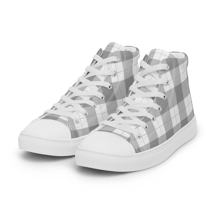 Gray Check Gingham Men’s High Top Canvas Shoes - MessyBunFun - Your Destination for Stylish Unisex Clothing, Tops and bottoms - MessyBunFun.com