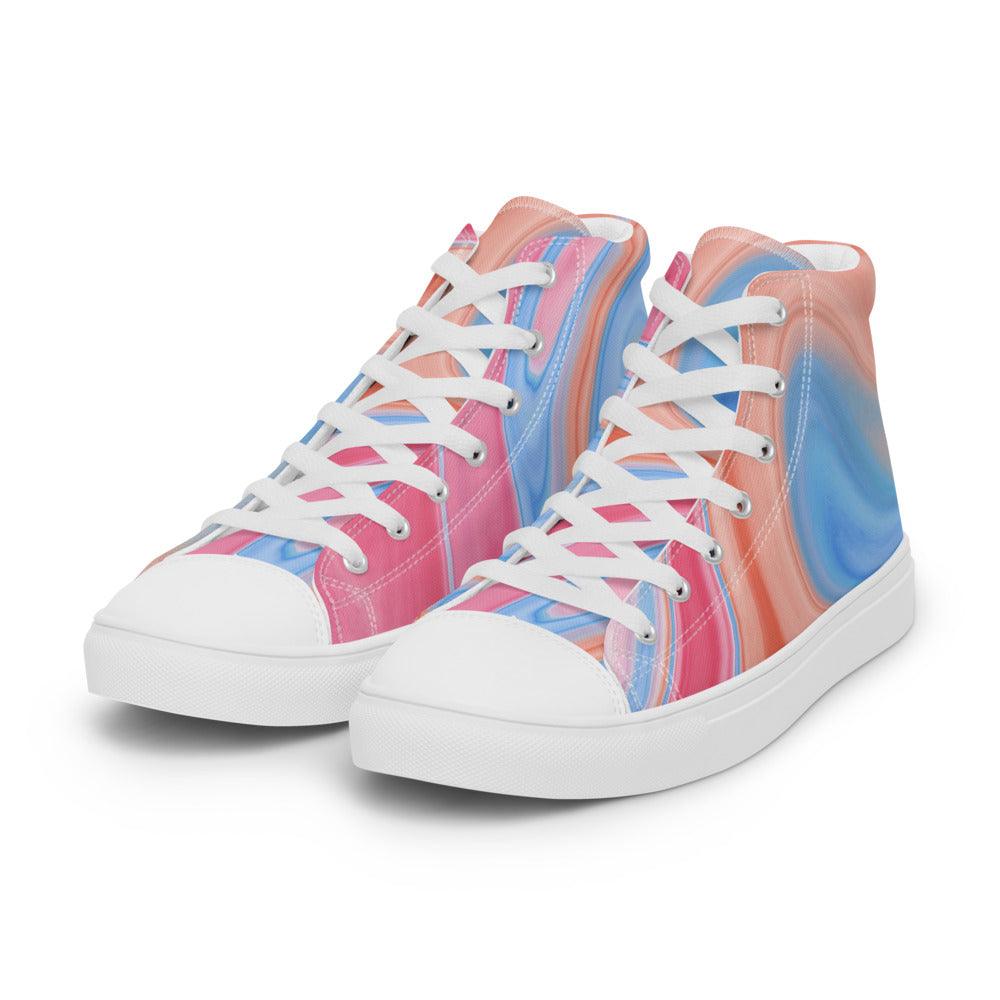 Tie-Dye Blue Orange Men’s High Top Canvas Shoes - MessyBunFun - Your Destination for Stylish Unisex Clothing, Tops and bottoms - MessyBunFun.com