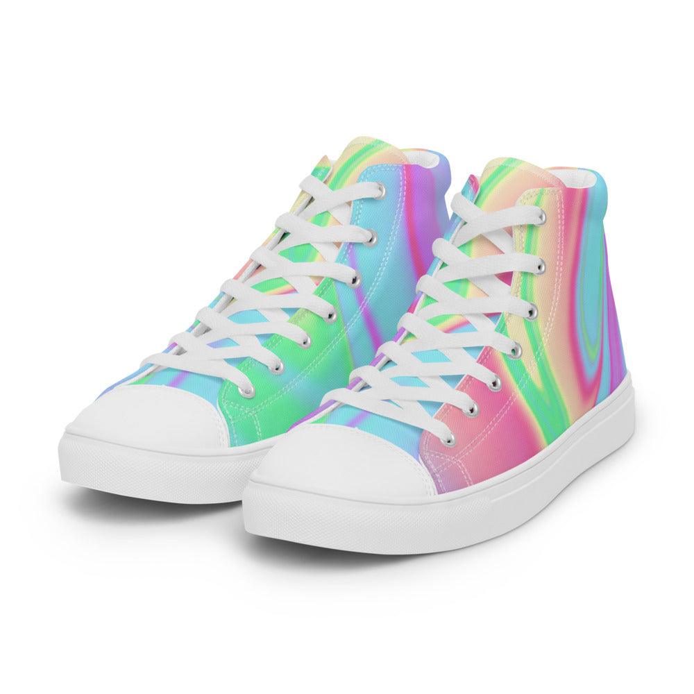 Tie-Dye Multi Swirl Men’s High Top Canvas Shoes - MessyBunFun - Your Destination for Stylish Unisex Clothing, Tops and bottoms - MessyBunFun.com