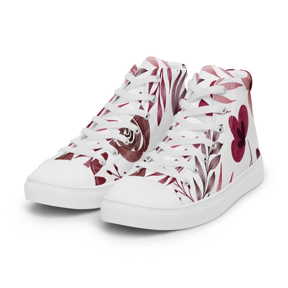 Maroon Flowers Men’s High Top Canvas Shoes - MessyBunFun - Your Destination for Stylish Unisex Clothing, Tops and bottoms - MessyBunFun.com