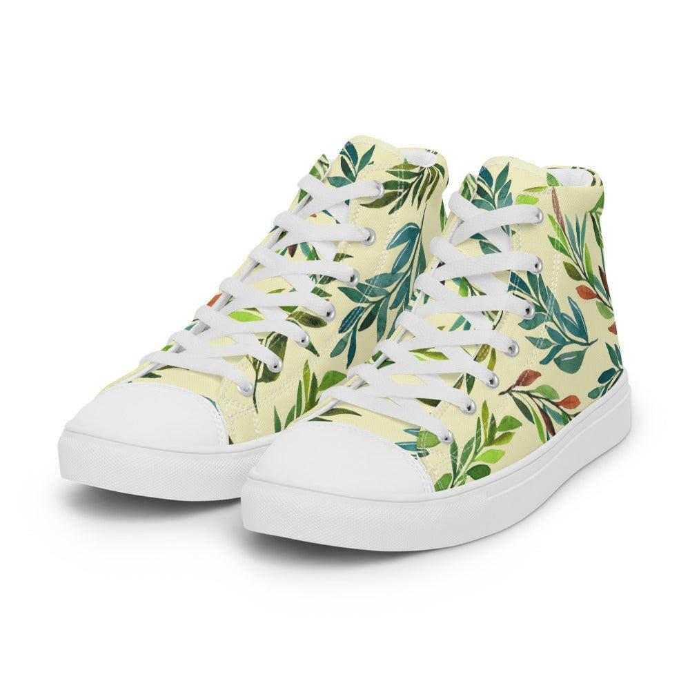 Yellow and Green Vines Men’s High Top Canvas Shoes
