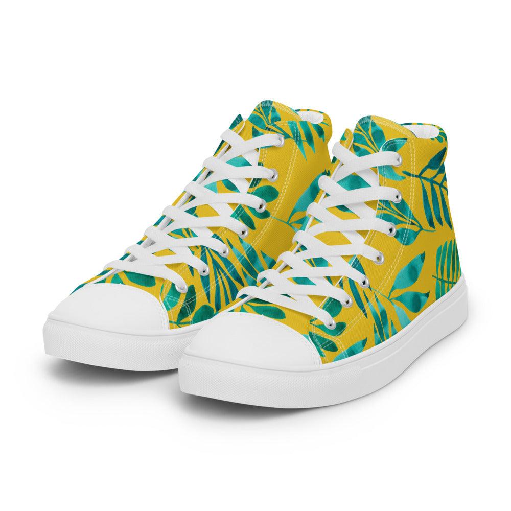 Tropical Gold Men’s High Top Canvas Shoes - MessyBunFun - Your Destination for Stylish Unisex Clothing, Tops and bottoms - MessyBunFun.com