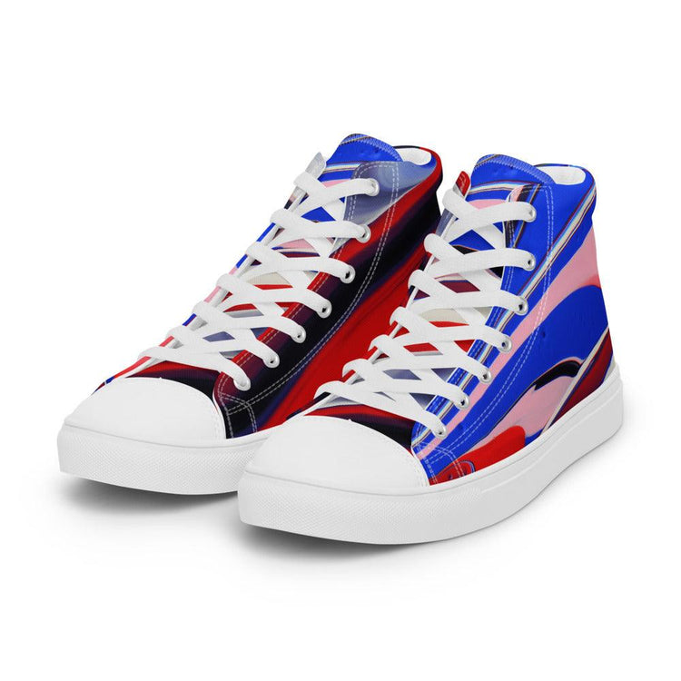 Red White and Blue Marble Men’s High Top Canvas Shoes - MessyBunFun - Your Destination for Stylish Unisex Clothing, Tops and bottoms - MessyBunFun.com