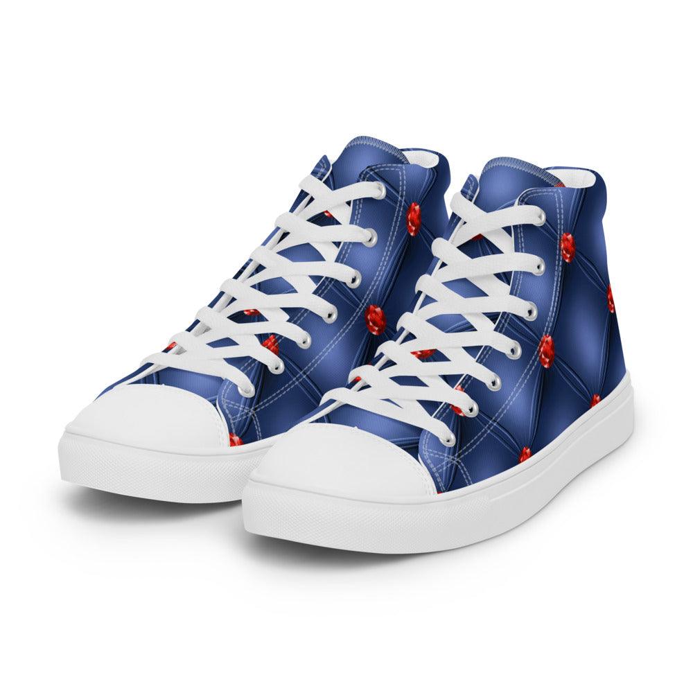 Blue Diamond Tuck Men’s High Top Canvas Shoes - MessyBunFun - Your Destination for Stylish Unisex Clothing, Tops and bottoms - MessyBunFun.com