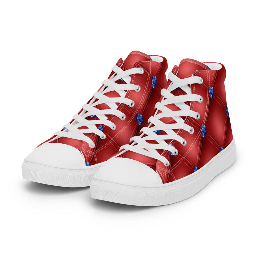 Red Diamond Tuck Men’s High Top Canvas Shoes - MessyBunFun - Your Destination for Stylish Unisex Clothing, Tops and bottoms - MessyBunFun.com