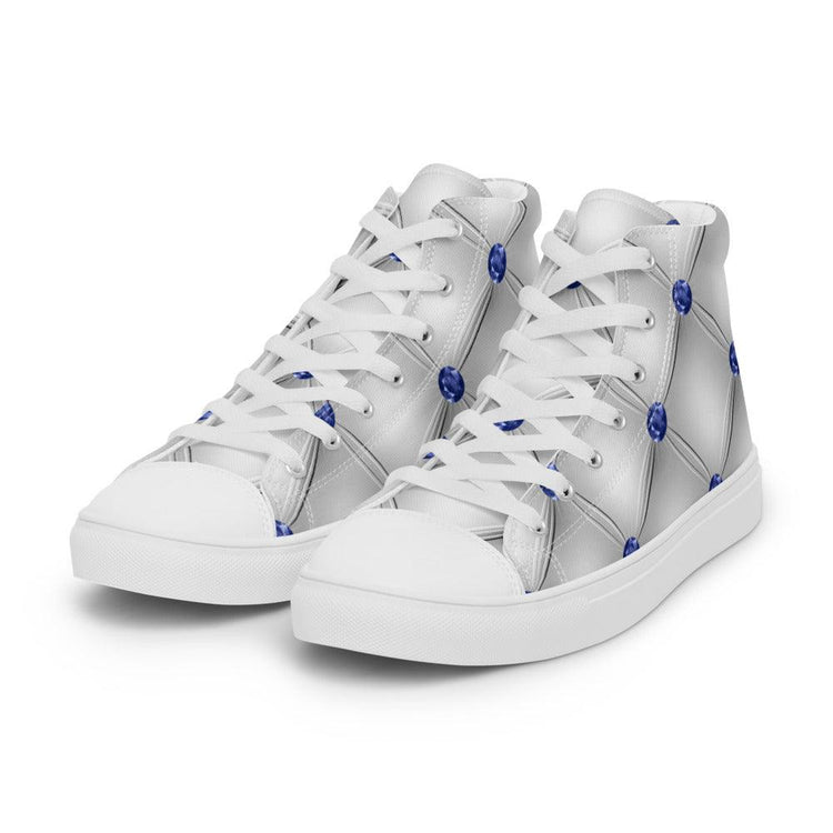 White Diamond Tuck Men’s High Top Canvas Shoes - MessyBunFun - Your Destination for Stylish Unisex Clothing, Tops and bottoms - MessyBunFun.com