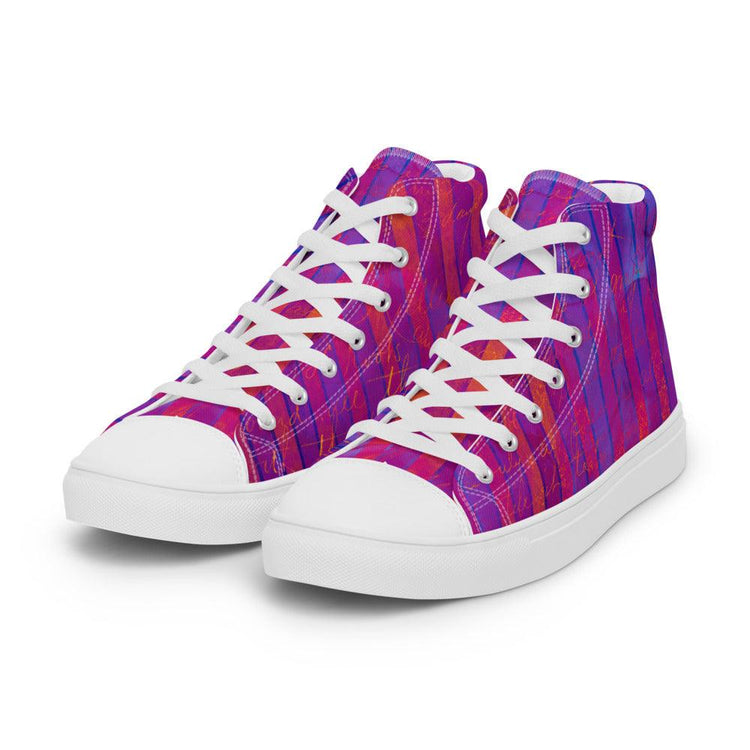 Neon Pink and Blue Men’s High Top Canvas Shoes - MessyBunFun - Your Destination for Stylish Unisex Clothing, Tops and bottoms - MessyBunFun.com