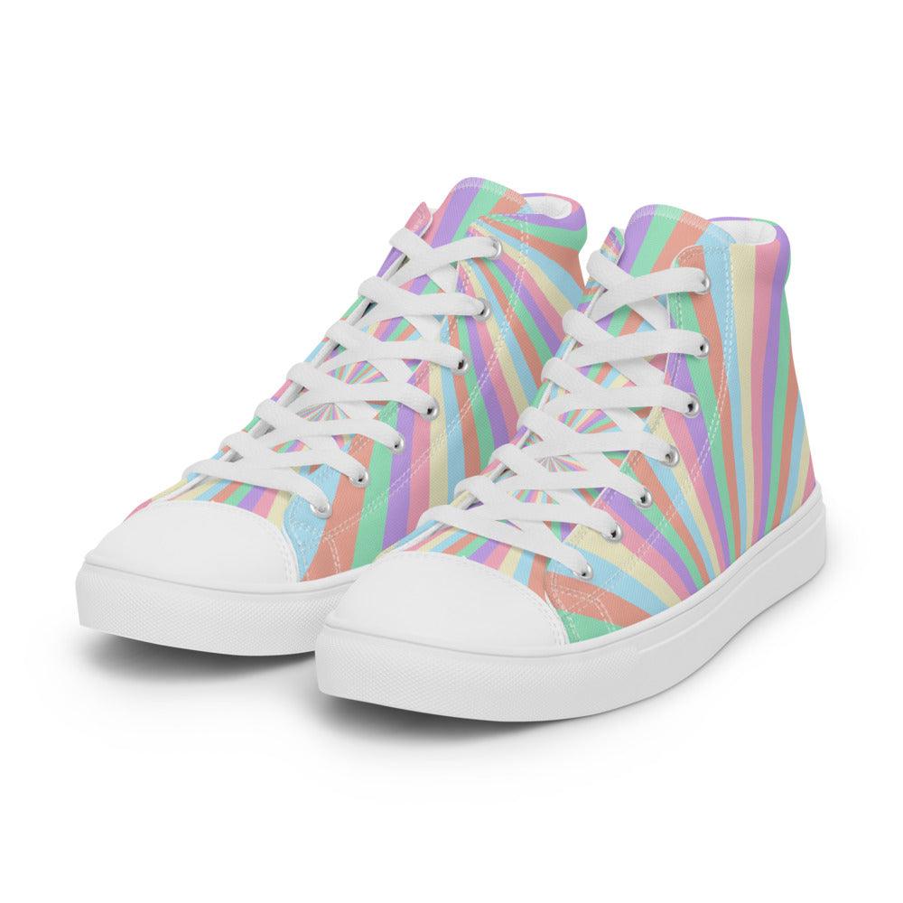 Rainbow Sunrise Men’s High Top Canvas Shoes - MessyBunFun - Your Destination for Stylish Unisex Clothing, Tops and bottoms - MessyBunFun.com